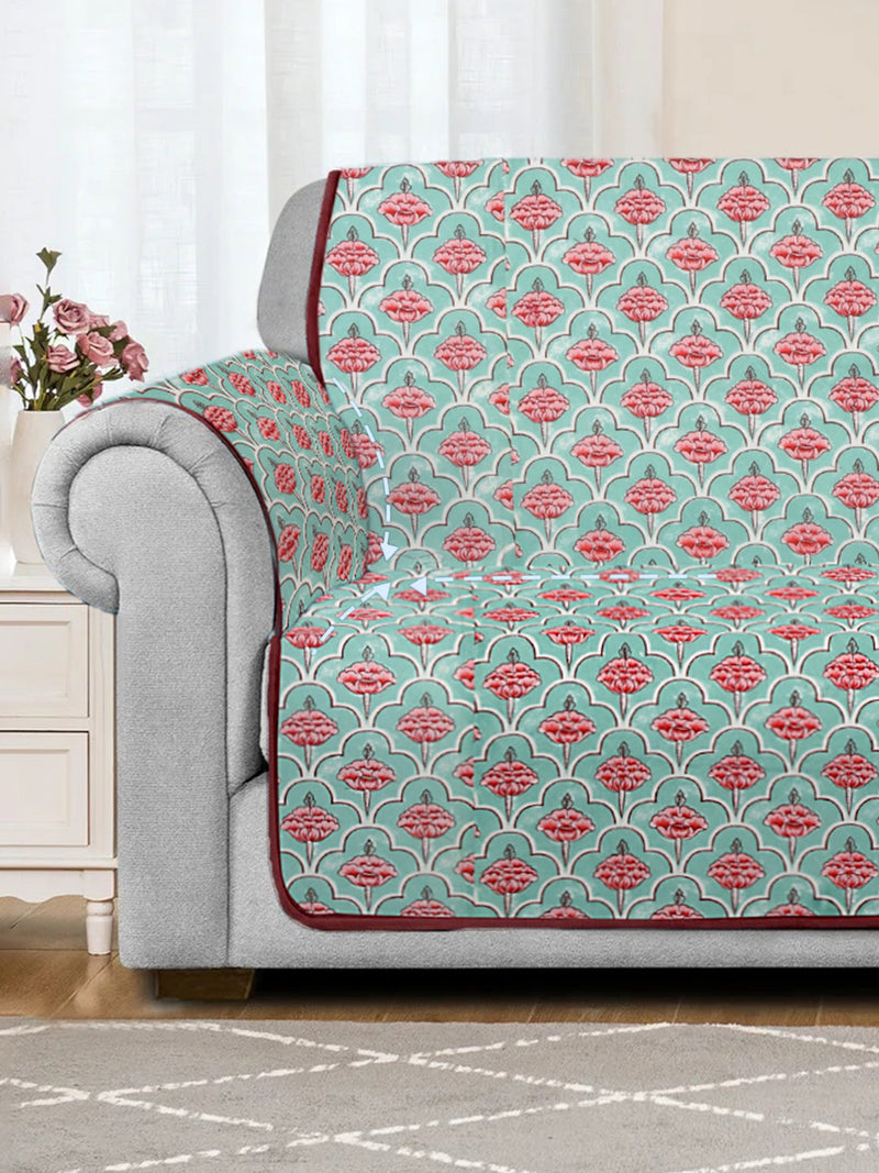Multi Quilted Floral 1 seater Cotton Sofa Cover