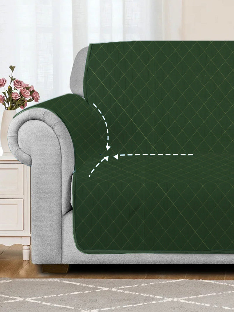 Green Quilted Printed Cotton 1 Seater Sofa Cover