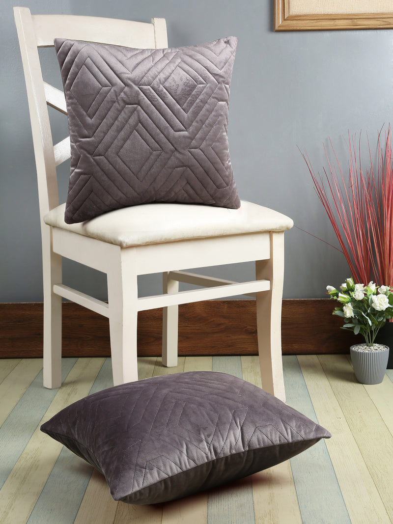 Eyda Designer Quilted Velvet Cushion Cover Set of 2-16x16 Inch