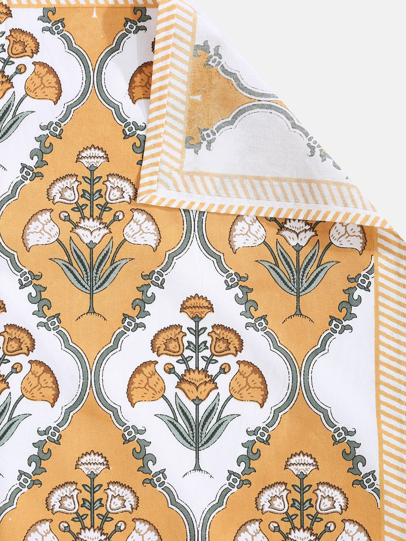 Rajasthan Décor Set of 6 Screen Floral Print Yellow and White Cotton Diwan Set