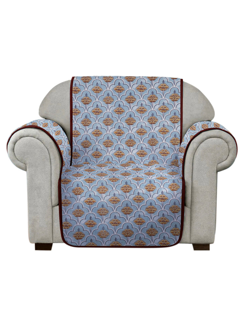 Sky Blue Quilted Floral 1 seater Cotton Sofa Cover