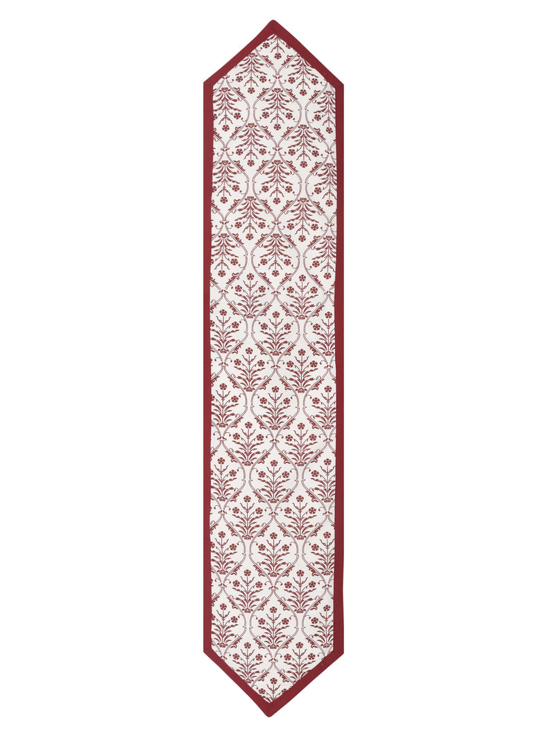 Rajasthan Décor White and Red Coloured Ethnic Motifs Cotton Table Cover