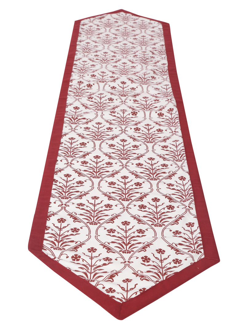 Rajasthan Décor White and Red Coloured Ethnic Motifs Cotton Table Cover