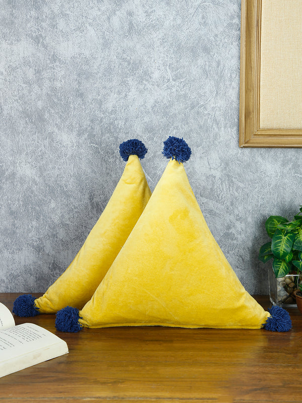 Eyda Super Soft Velvet Yellow Color Set of 2 Triangle Filled Cushion-15x15x15 Inch