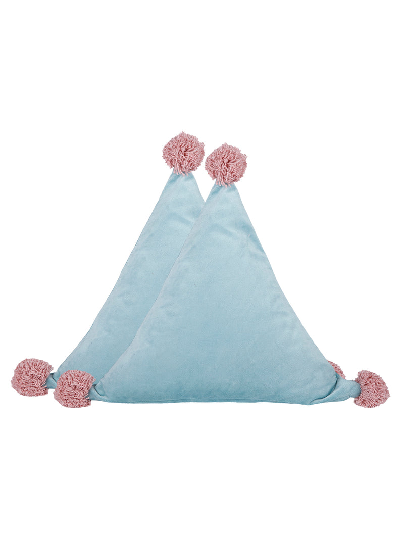 Eyda Super Soft Velvet Aqua Color Set of 2 Triangle Filled Cushion-15x15x15 Inch