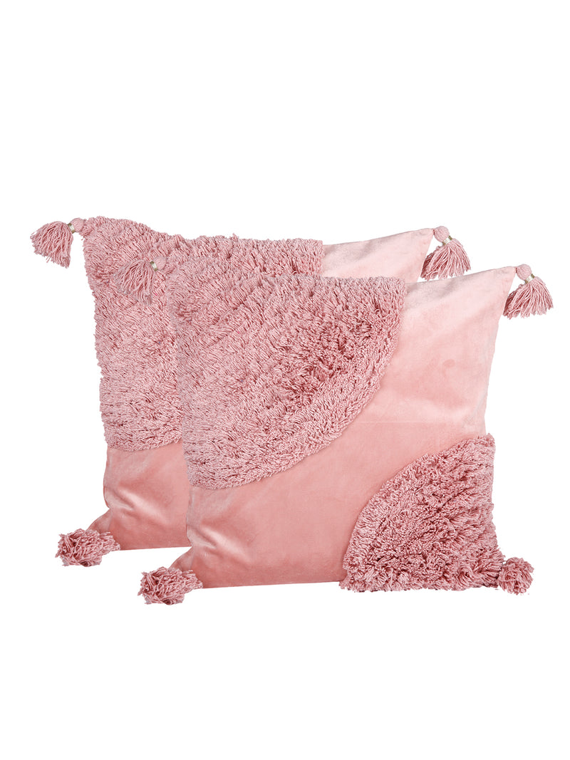 Eyda Super Soft Velvet Peach Color Set of 2 Cushion Cover-18x18 Inch