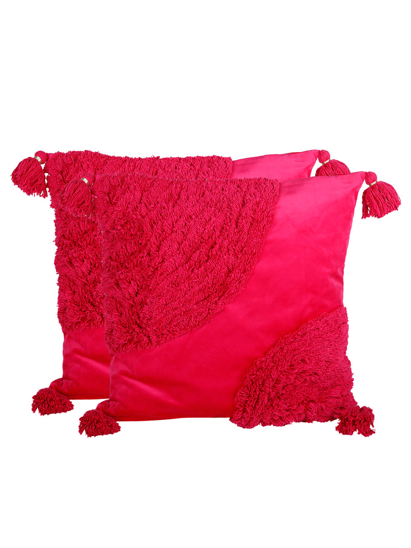 Eyda Super Soft Velvet Fuchsia Color Set of 2 Cushion Cover-18x18 Inch
