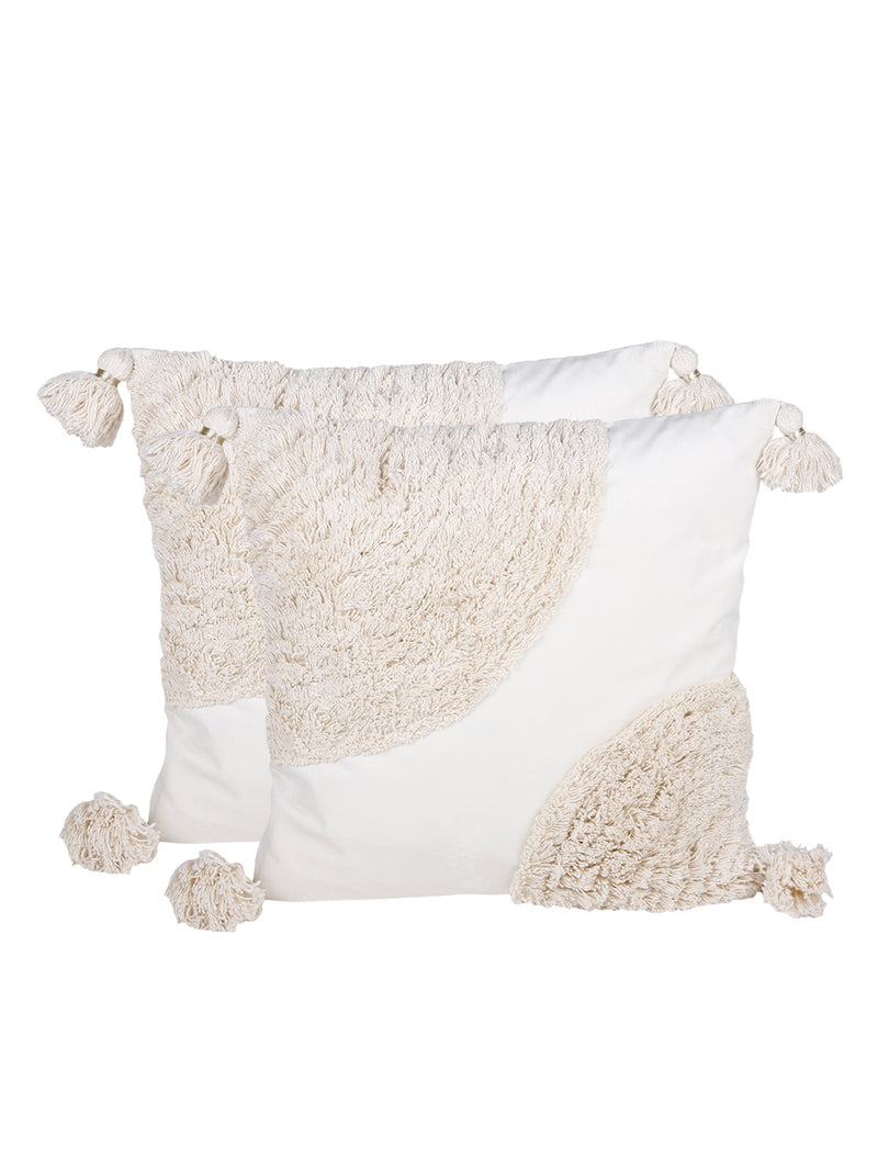 Eyda Super Soft Velvet Ivory Color Set of 2 Cushion Cover-18x18 Inch