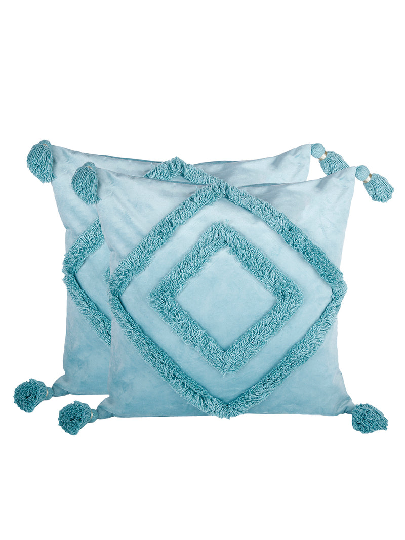Eyda Super Soft Velvet Aqua Color Set of 2 Cushion Cover-18x18 Inch