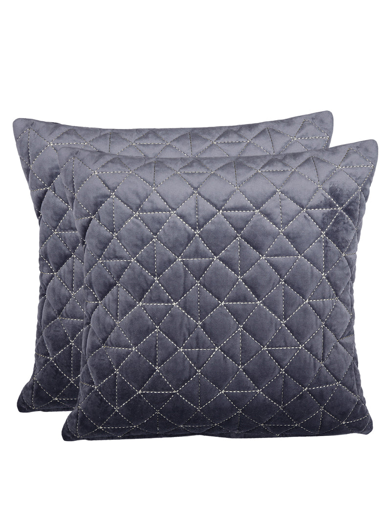 Eyda Super Soft Velvet grey Color Set of 2 Quilted Cushion Cover-18x18 Inch