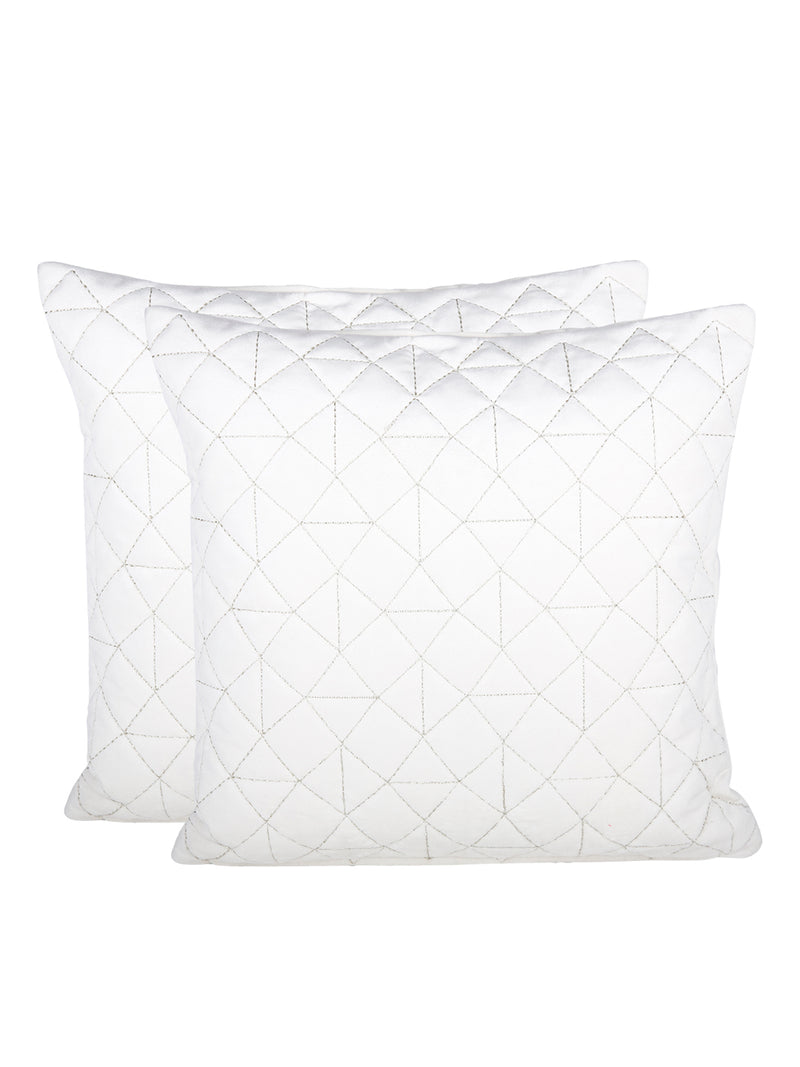 Eyda Super Soft Velvet Ivory Color Set of 2 Quilted Cushion Cover-18x18 Inch