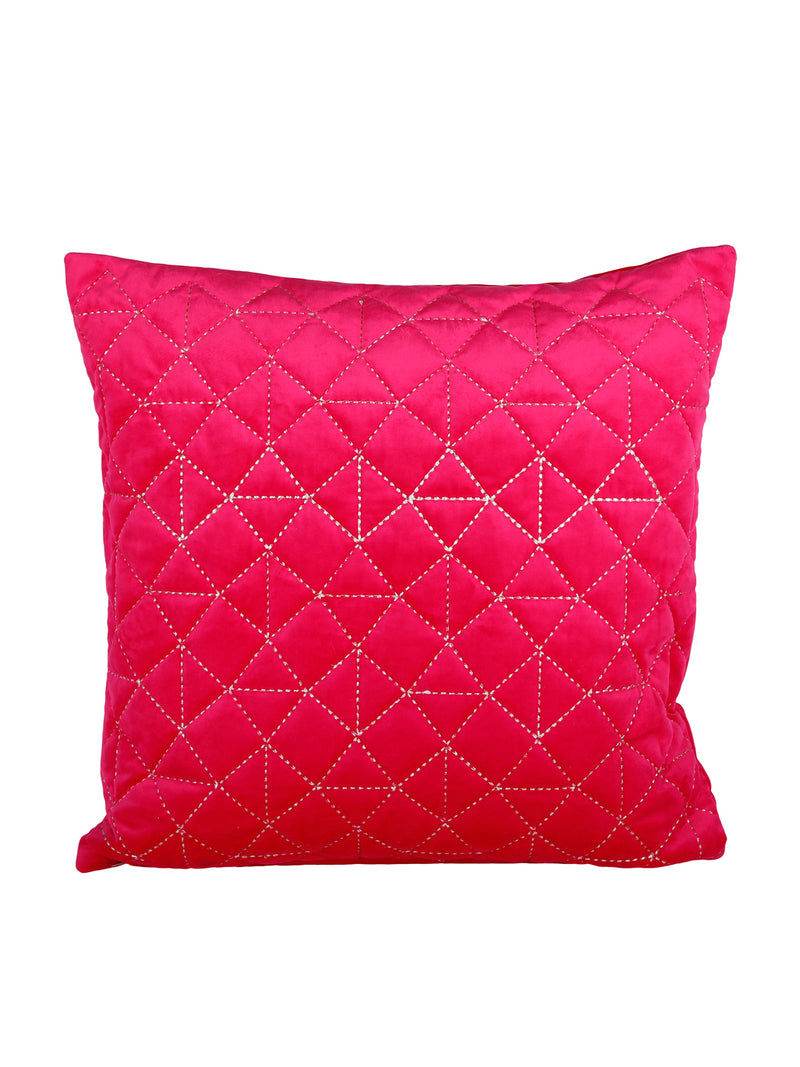 Eyda Super Soft Velvet Fuchsia Color Set of 2 Quilted Cushion Cover-18x18 Inch