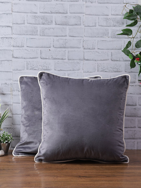 Eyda Velvet Grey Color Cushion Cover Set of 2-18x18 Inch