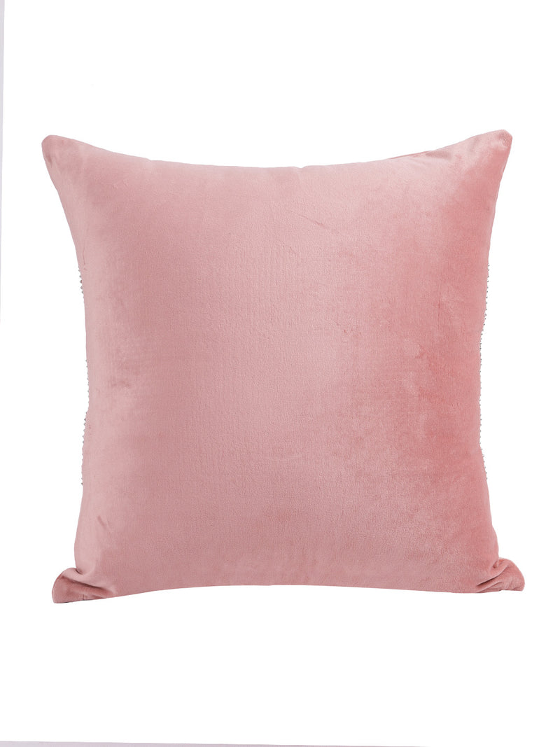Eyda Velvet Peach Color Beaded Cushion Cover Set of 2-18x18 Inch