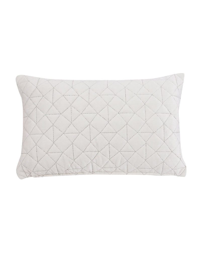 Eyda Super Soft Velvet Ivory Color Set of 2 Quilted Cushion Cover-12x20 Inch