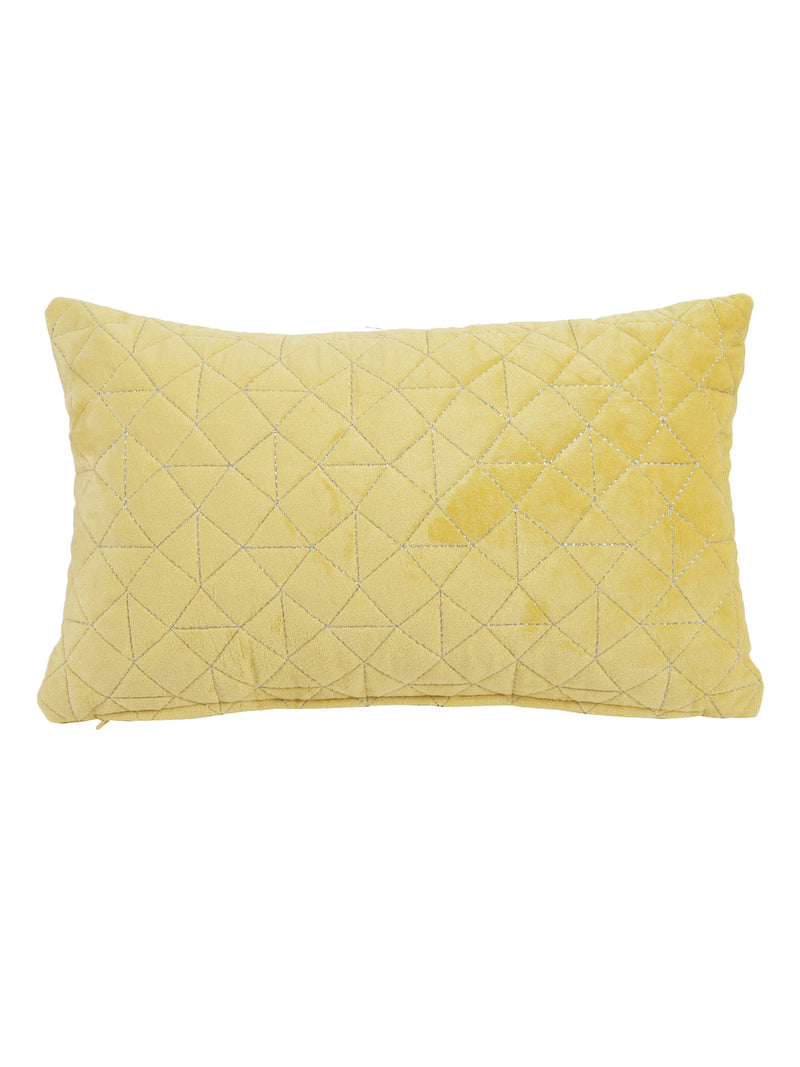 Eyda Super Soft Velvet Yellow Color Set of 2 Quilted Cushion Cover-12x20 Inch