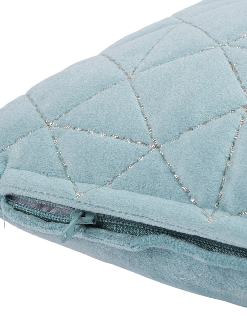 Eyda Super Soft Velvet Aqua Color Set of 2 Quilted Cushion Cover-12x20 Inch