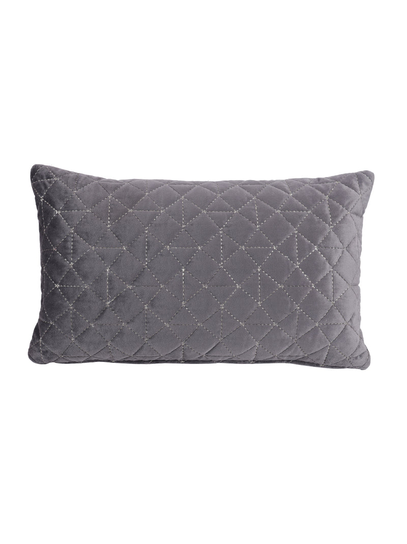 Eyda Super Soft Velvet grey Color Set of 2 Quilted Cushion Cover-12x20 Inch