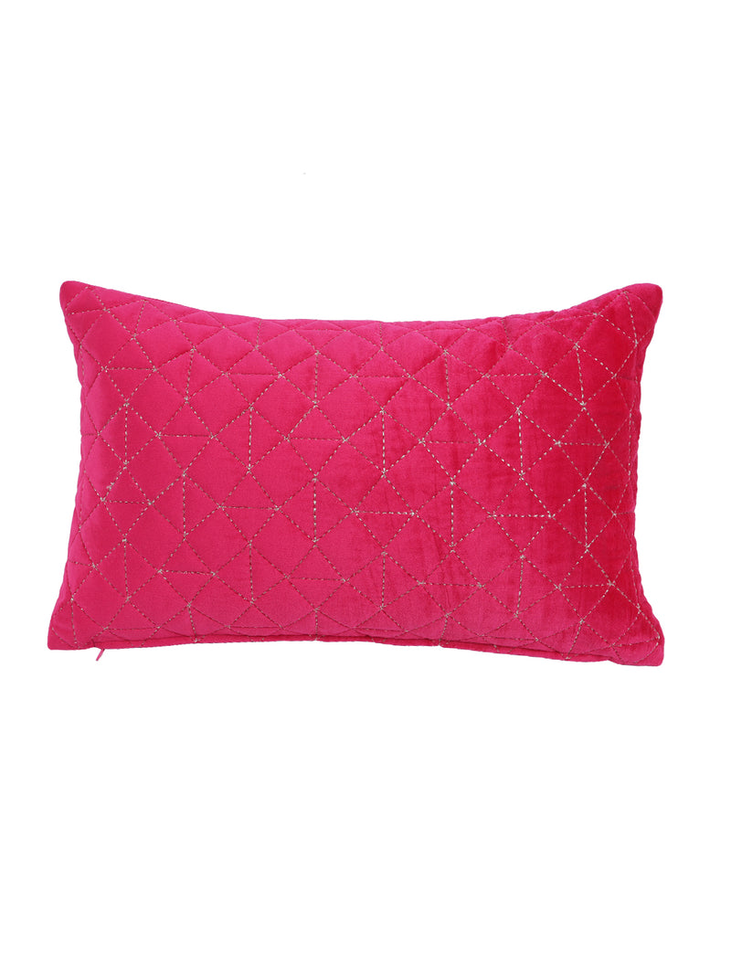 Eyda Super Soft Velvet Fuchsia Color Set of 2 Quilted Cushion Cover-12x20 Inch
