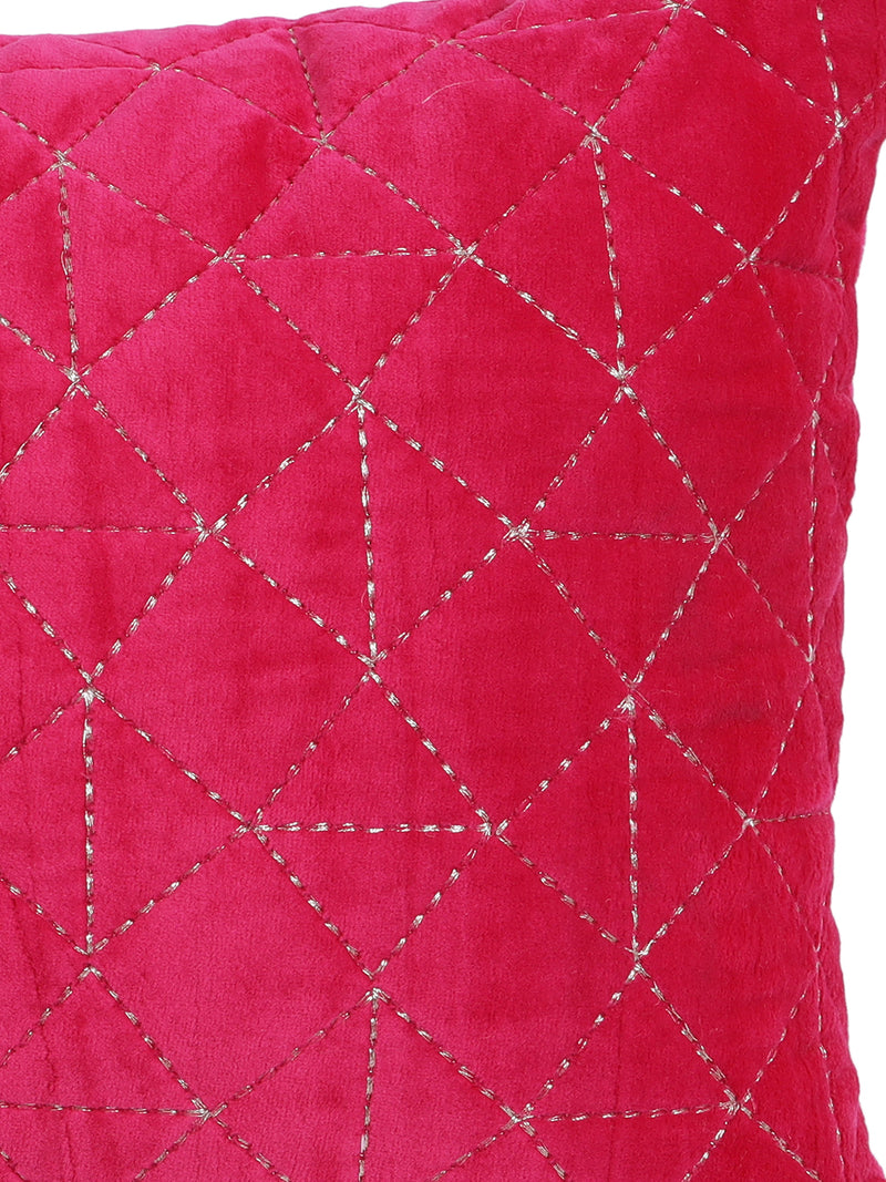 Eyda Super Soft Velvet Fuchsia Color Set of 2 Quilted Cushion Cover-12x20 Inch