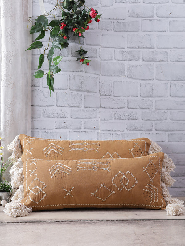 Eyda Embroidered Cotton Cushion Covers Set of 2-12x28 Inch