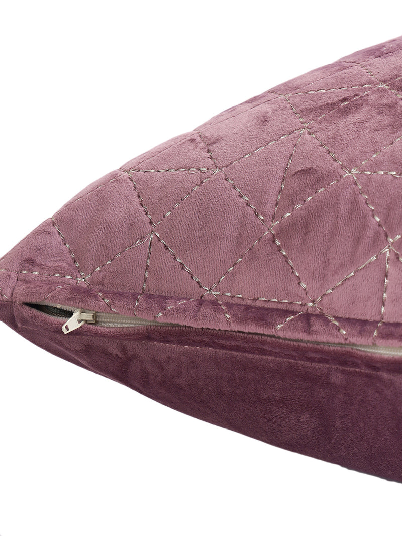 Eyda Super Soft Velvet Purple Color Set of 2 Quilted Cushion Cover-18x18 Inch