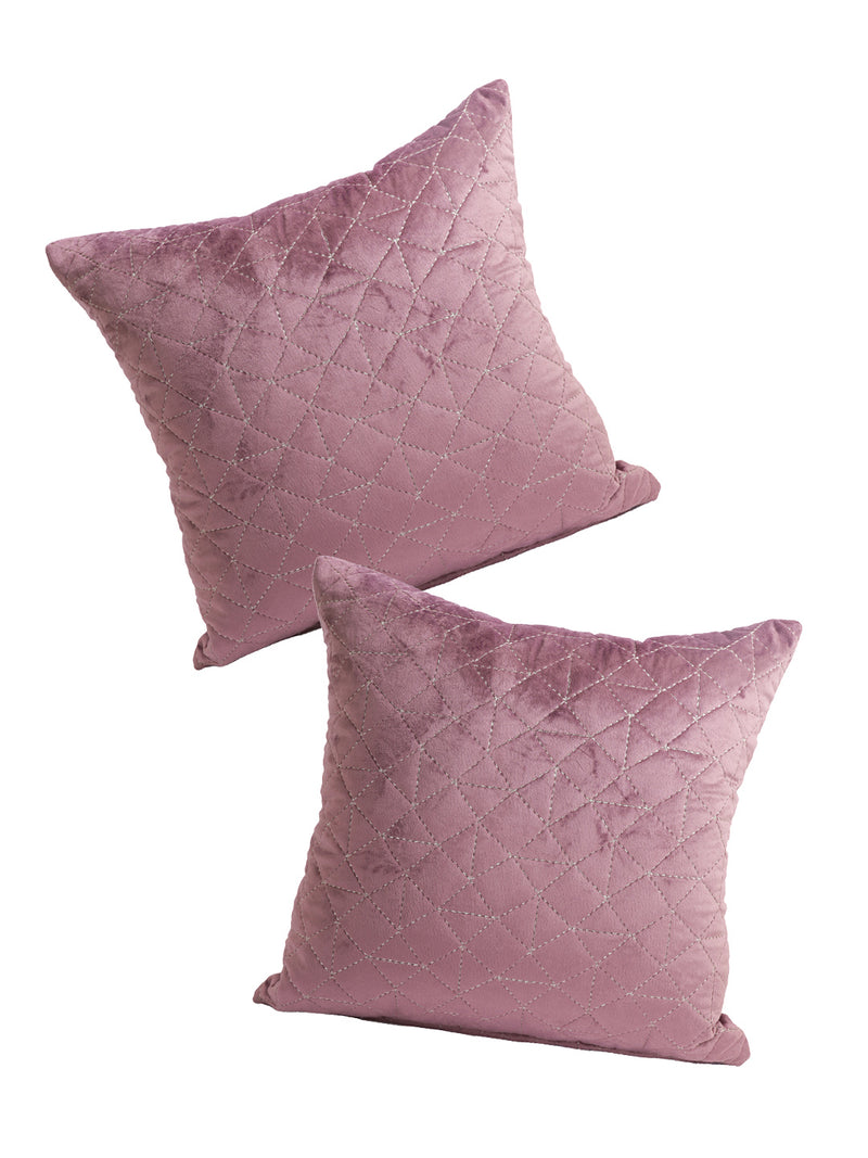 Eyda Super Soft Velvet Purple Color Set of 2 Quilted Cushion Cover-18x18 Inch