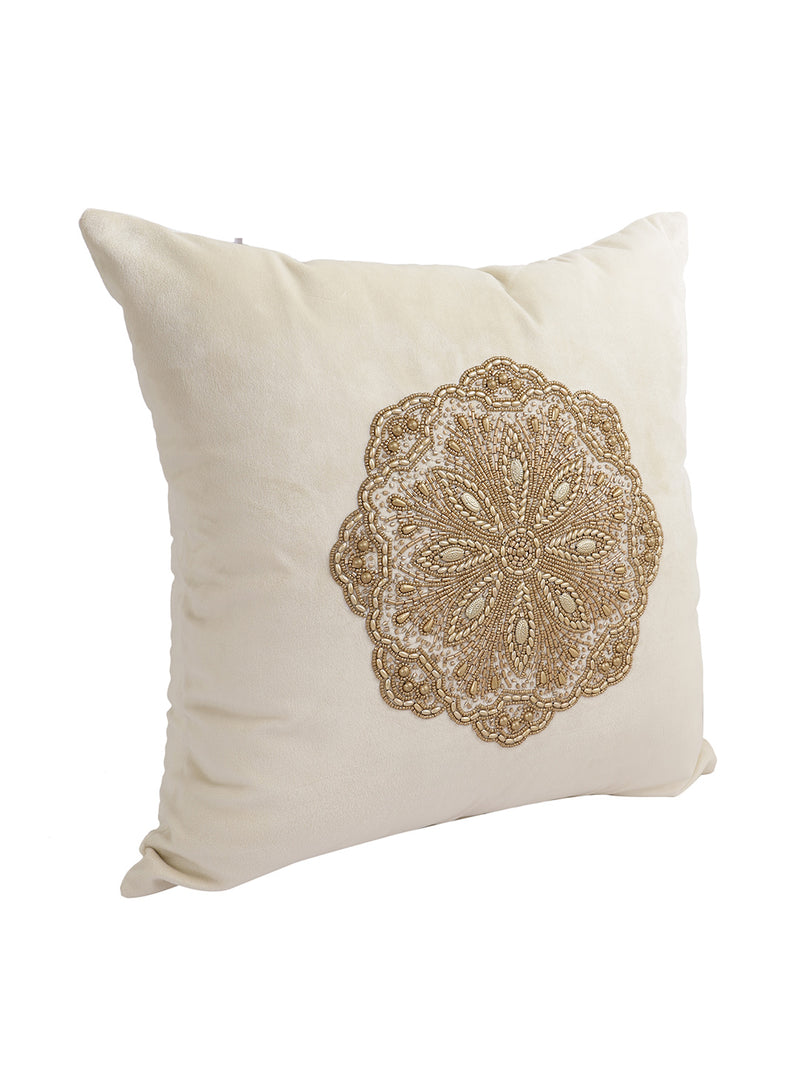 Eyda Velvet Ivory Color Set of 2 Quilted Cushion Cover-18x18 Inch