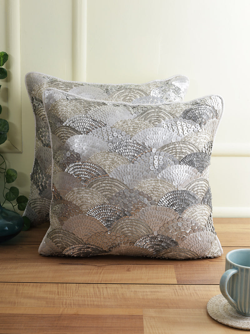 Eyda Silver Embellished Set of 2 Cushion Cover-16x16 Inch