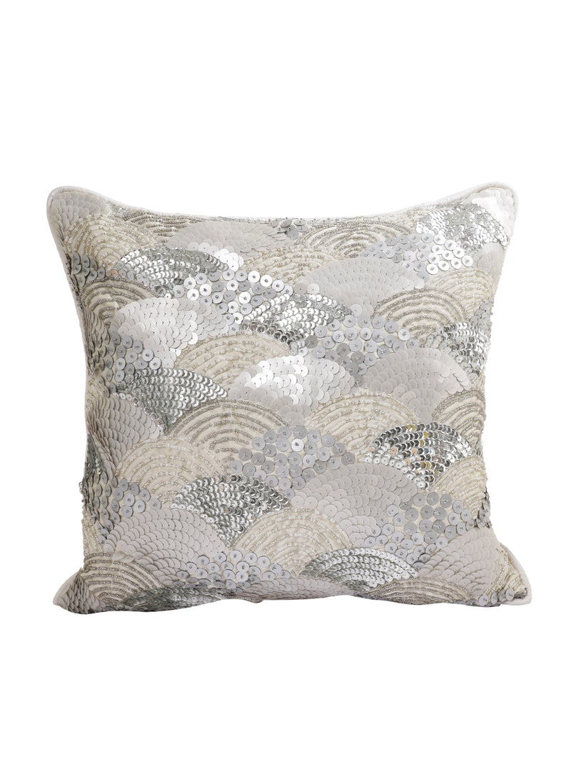 Eyda Silver Embellished Set of 2 Cushion Cover-16x16 Inch
