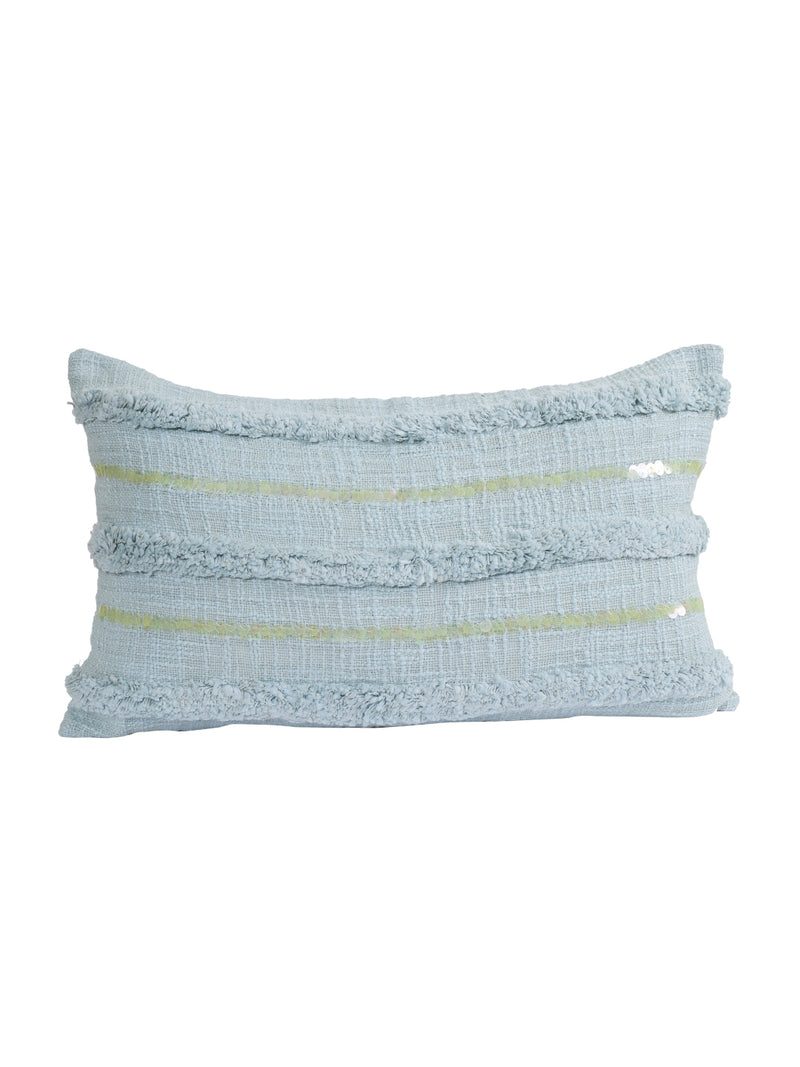 Eyda Set of 2 Sky Blue Color Cotton Cushion Cover-12x20 Inch