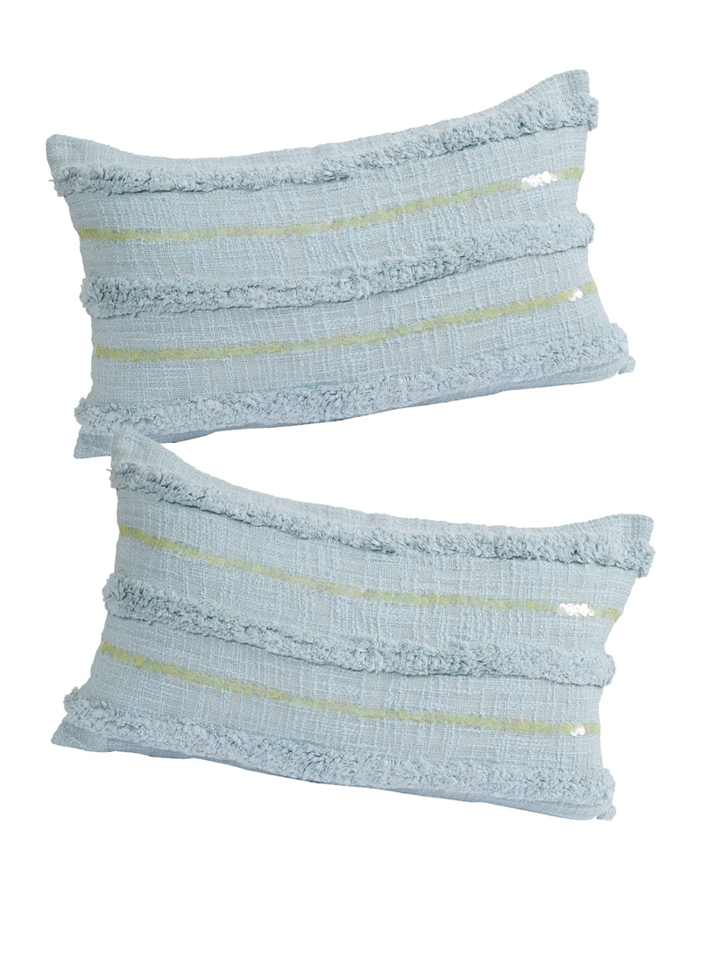Eyda Set of 2 Sky Blue Color Cotton Cushion Cover-12x20 Inch