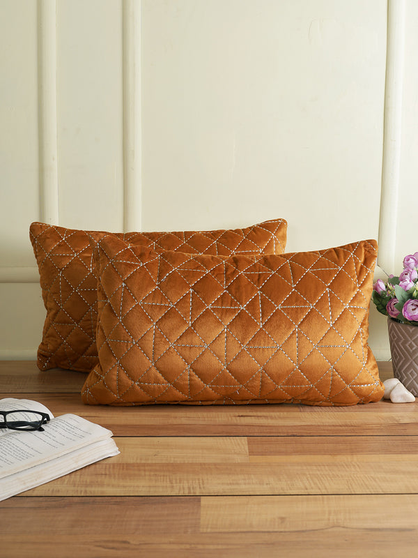 Eyda Super Soft Rust Color Set of 2 Quilted Cushion Cover-12x20 Inch