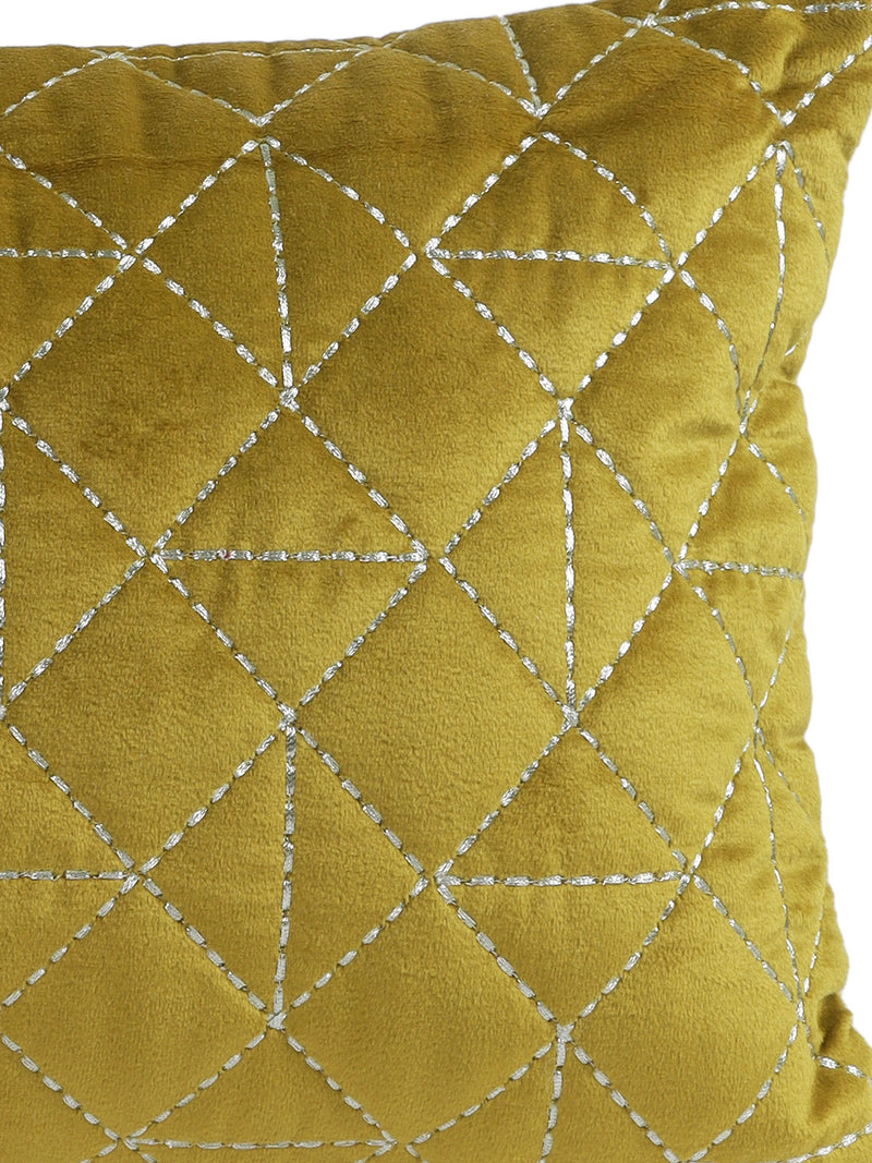 Eyda Super Soft Olive Green Color Set of 2 Quilted Cushion Cover-12x20 Inch