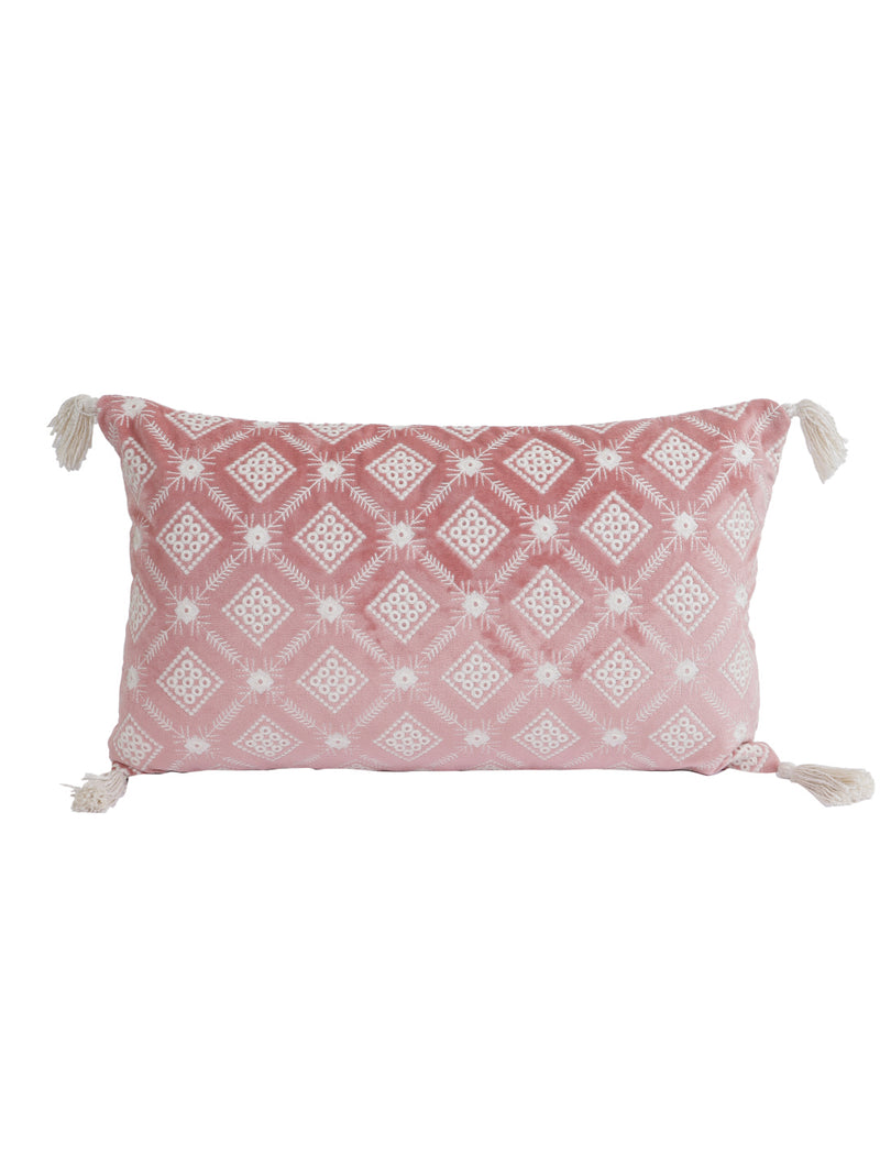 Eyda Super Soft Pink Color Set of 2 Embroidered Cushion Cover-12x20 Inch