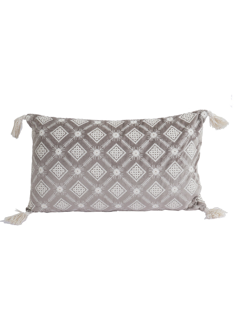 Eyda Super Soft Grey Color Set of 2 Embroidered Cushion Cover-12x20 Inch