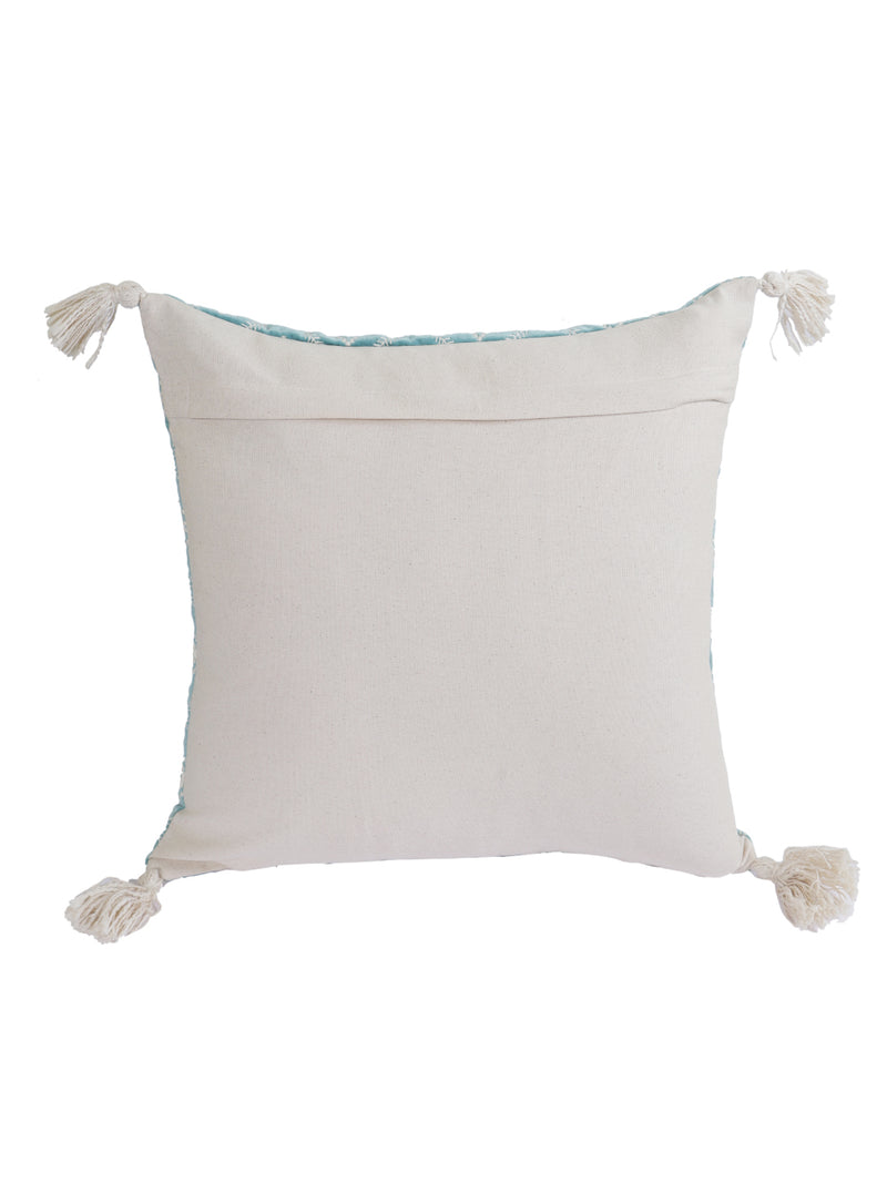 Eyda Super Soft Turquoise Blue Color Set of 2 Embroidered Cushion Cover-18x18 Inch
