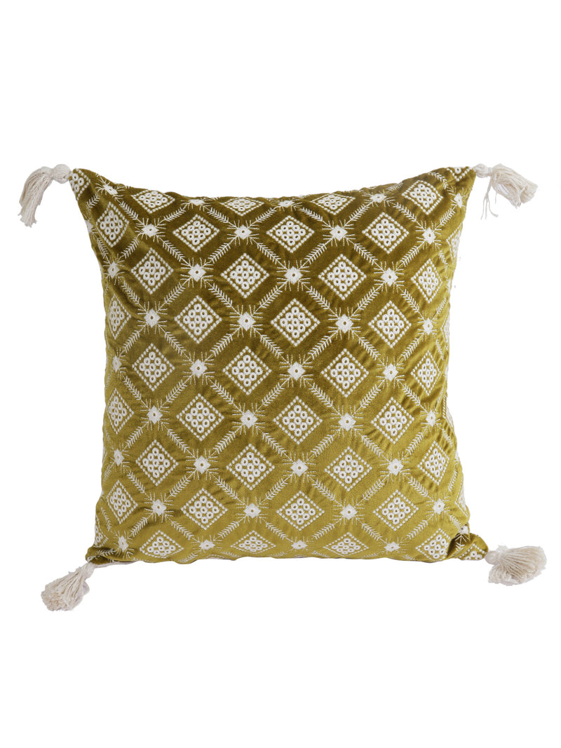 Eyda Super Soft Green Color Set of 2 Embroidered Cushion Cover-18x18 Inch