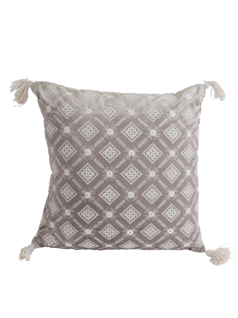 Eyda Super Soft Grey Color Set of 2 Embroidered Cushion Cover-18x18 Inch