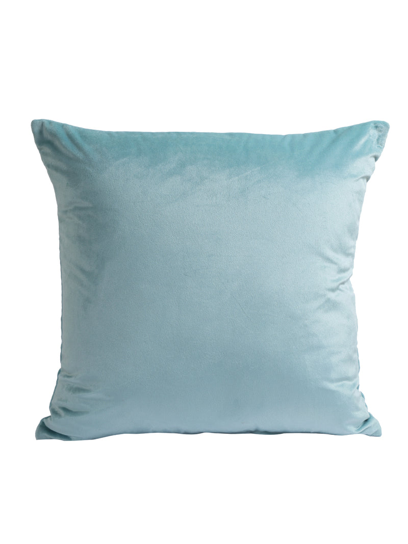 Eyda Velvet Turquoise Blue Color Beaded Sequin Set of 2 Cushion Cover-18x18 Inch