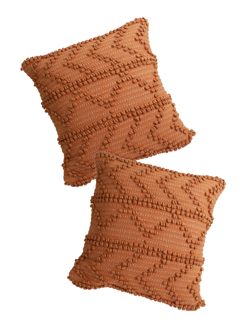 Eyda Rust Hand Woven Cotton Set of 2 Cushion Cover-18x18 Inch