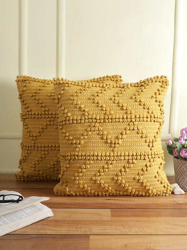 Eyda Yellow Hand Woven Cotton Set of 2 Cushion Cover-18x18 Inch
