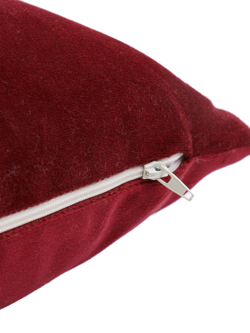 Eyda Velvet Maroon Color Beaded Sequin Set of 2 Cushion Cover-12x20 Inch