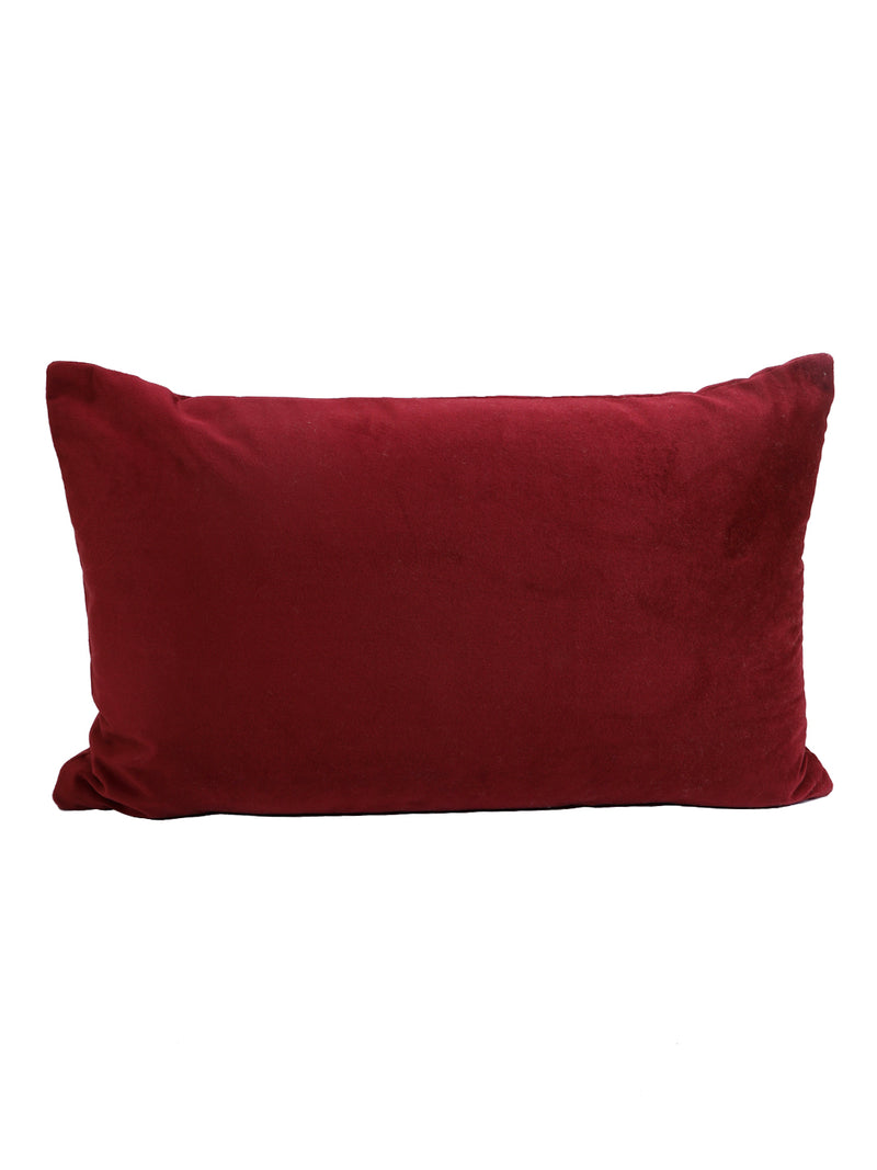 Eyda Velvet Maroon Color Beaded Sequin Set of 2 Cushion Cover-12x20 Inch