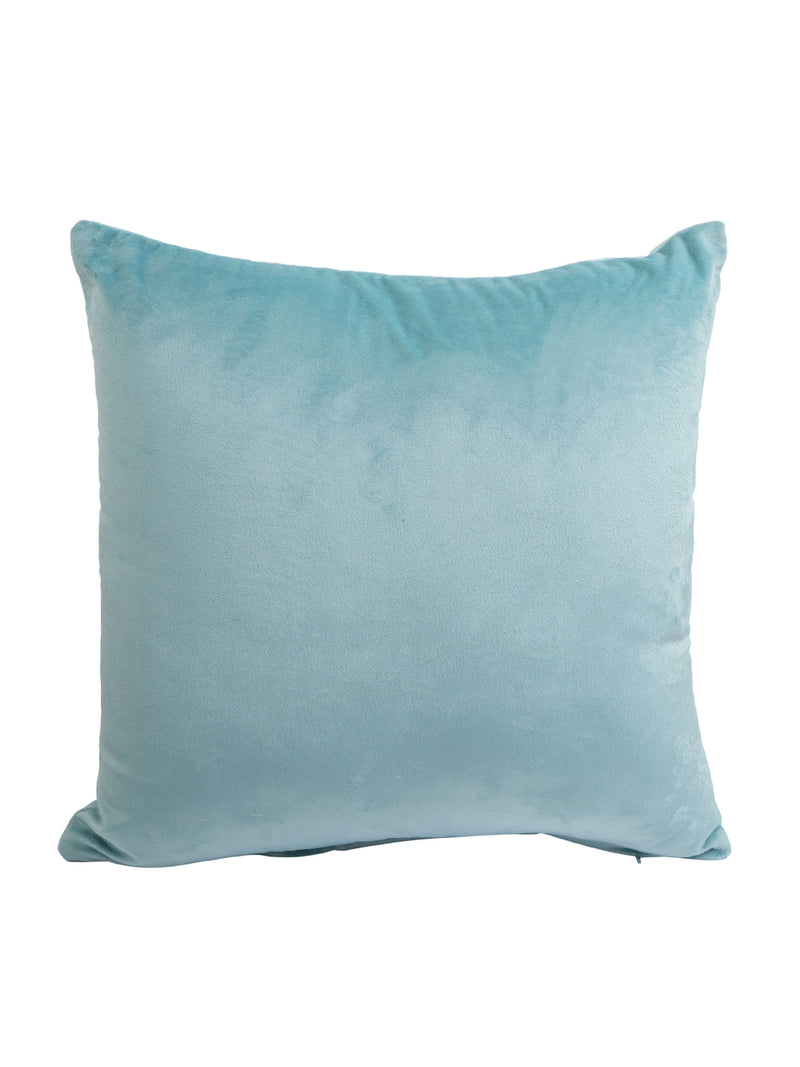 Eyda Velvet Aqua Color Beaded Cushion Cover Set of 2-18x18 Inch