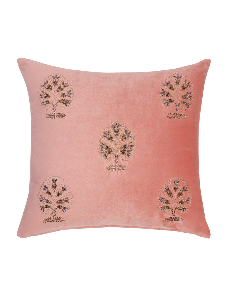 Pink Color Velvet Hand Work Cushion Cover Set of 2 (18x18 Inch)