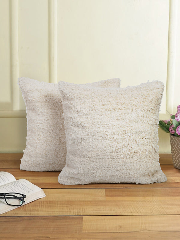 Ivory Color Hand Woven Cotton Cushion Cover Set of 2 (20x20 Inch)