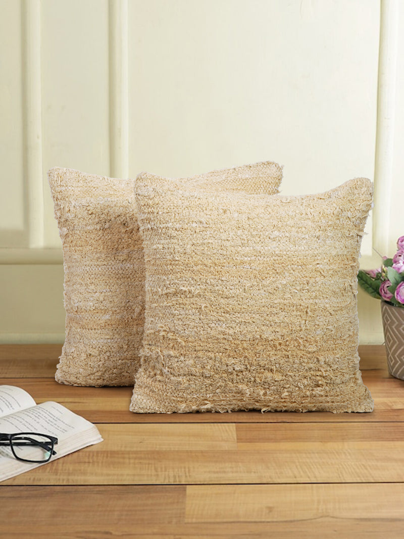Beige Color Hand Woven Cotton Cushion Cover Set of 2 (20x20 Inch)