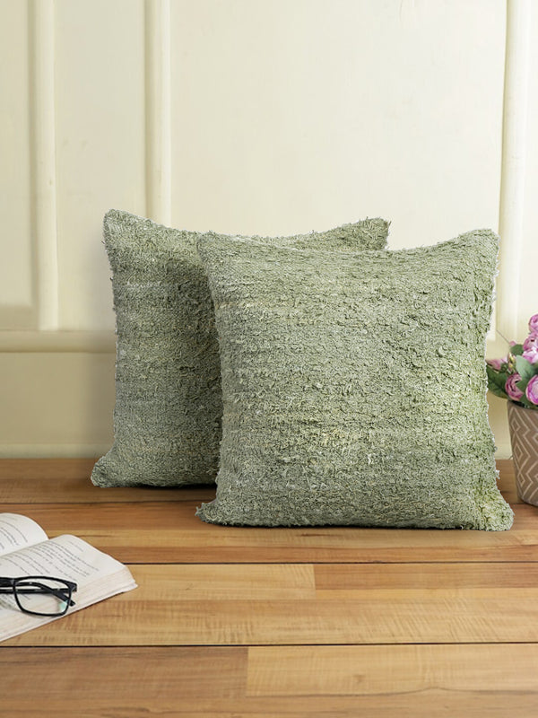 Green Color Hand Woven Cotton Cushion Cover Set of 2 (20x20 Inch)