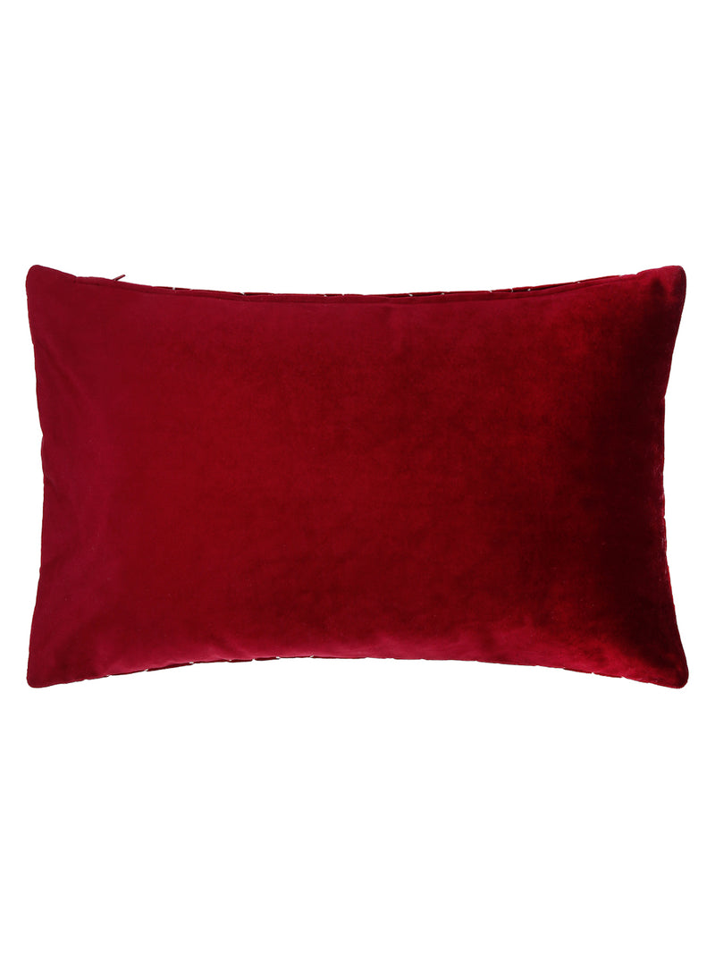 Velvet Maroon Color Set of 2 Quilted Cushion Cover (12x20 Inch)